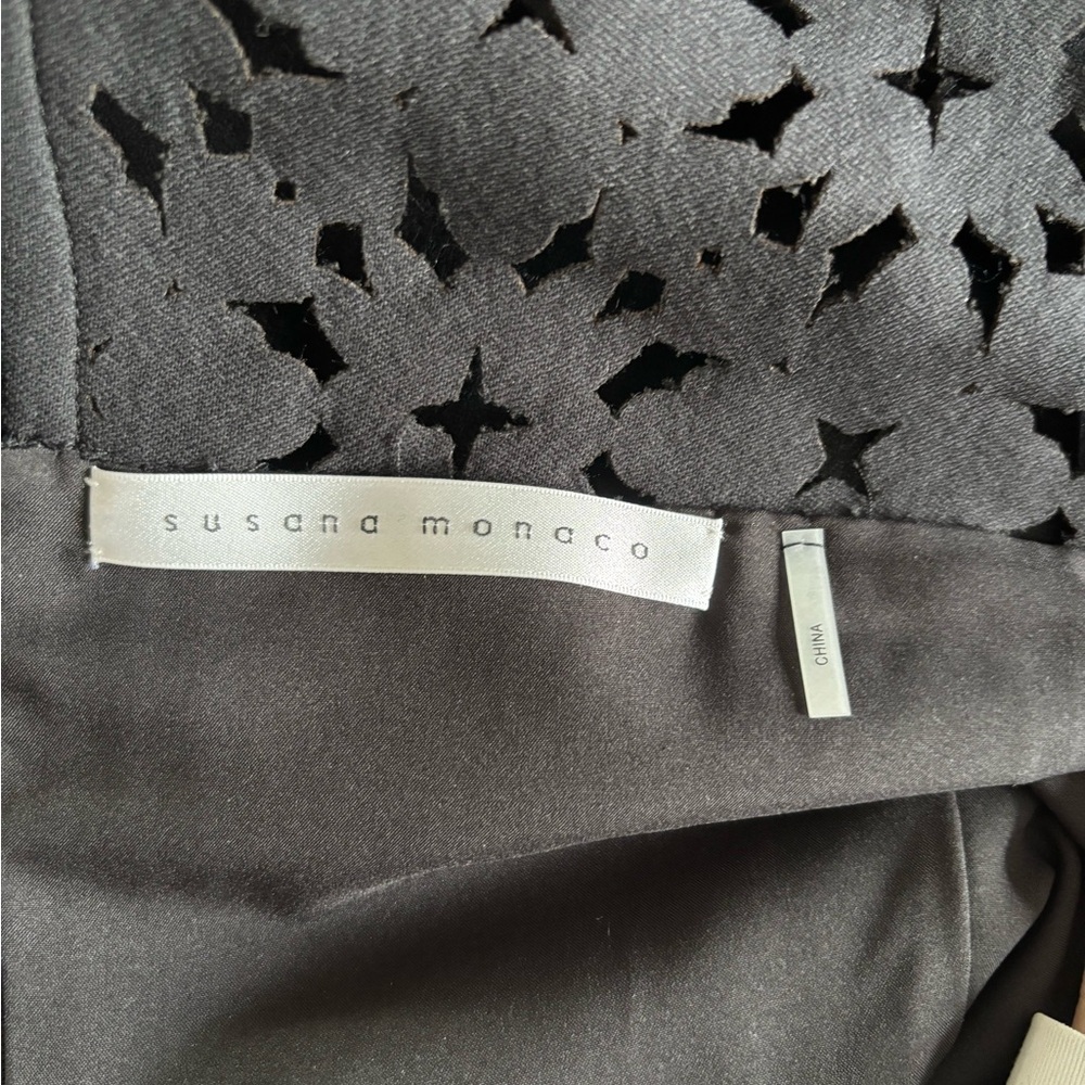 Susana Monaco | Black Wool Midi Dress with Pockets and Lace Collar Detail - Picture 4 of 7